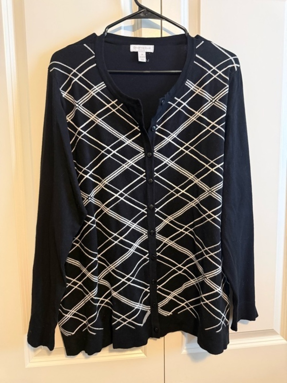 Charter Club Black and White Plaid Button-Front Cardigan